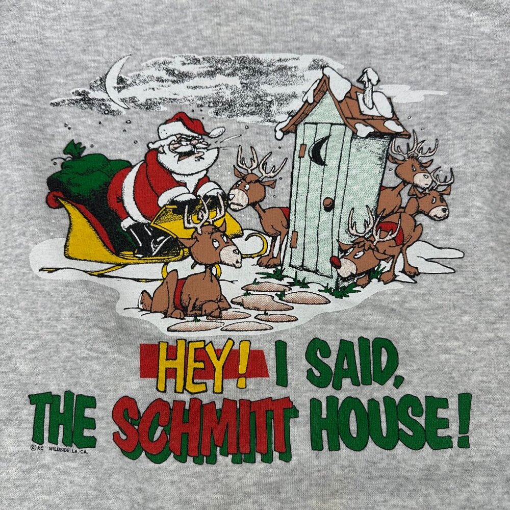 Vintage 1990s Hanes Christmas Sweatshirt Medium Santa Funny Ugly Holiday Sweater - Picture 5 of 10